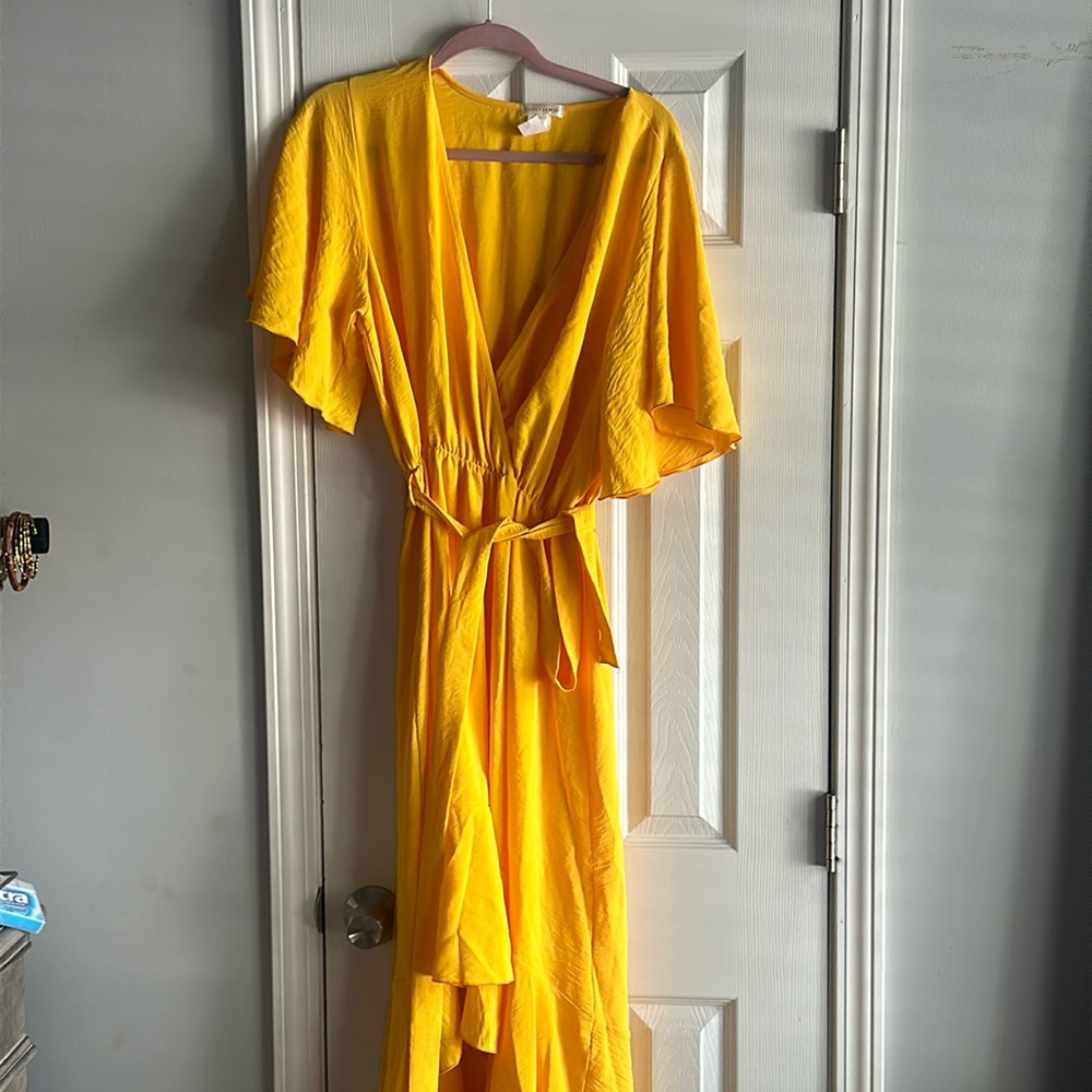 Bright yellow wrap dress